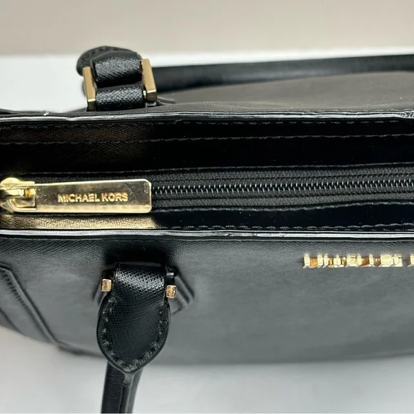 New Michael Kors Black Saffiano Leather Ayden Tote Handbag Top Zip Gold Hardware